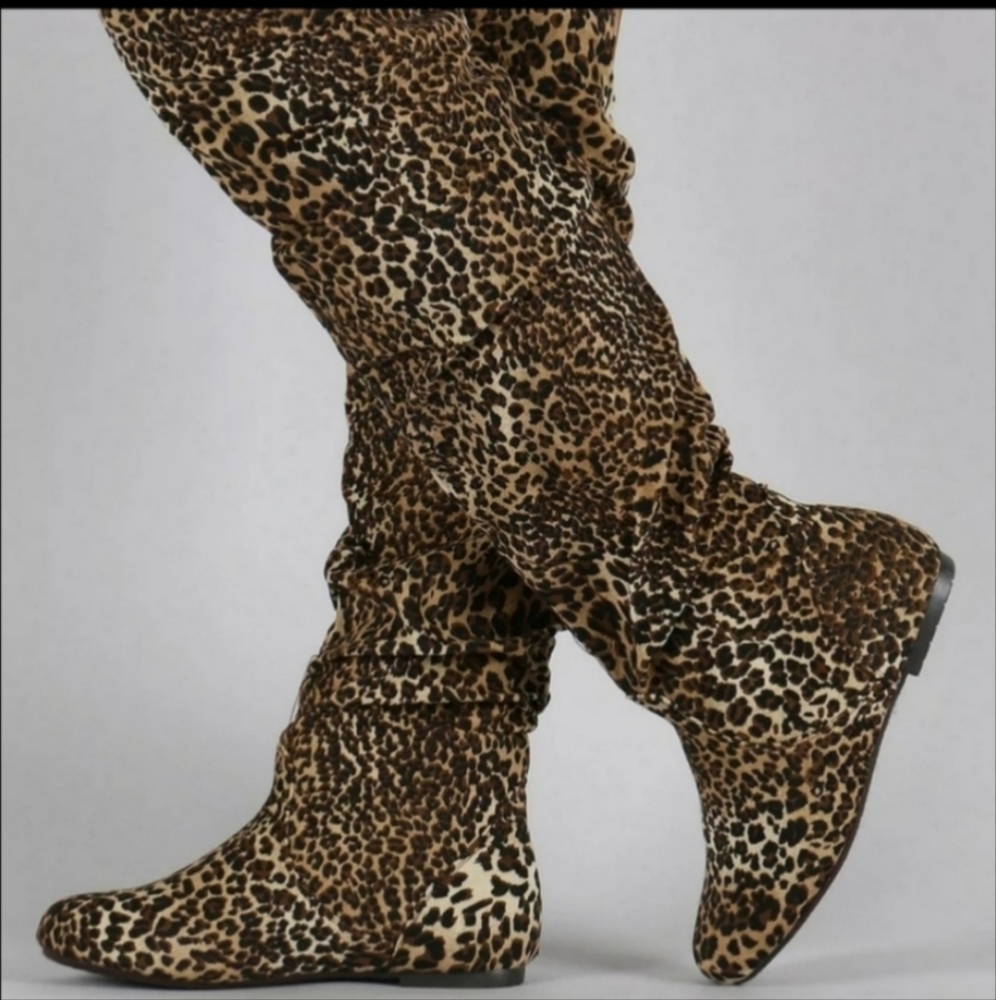 Nature Breeze Leopard Slouch Vickie Thigh High Boots